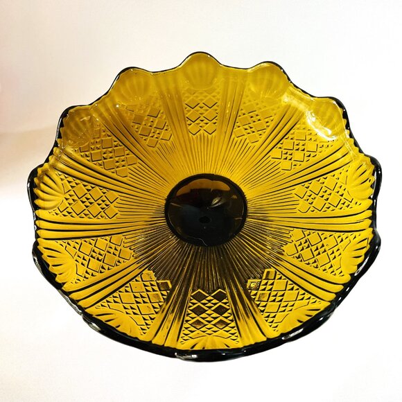 Vintage Amber Centerpiece Compote Early 20th Century Large European Candy Dish - Picture 6 of 11